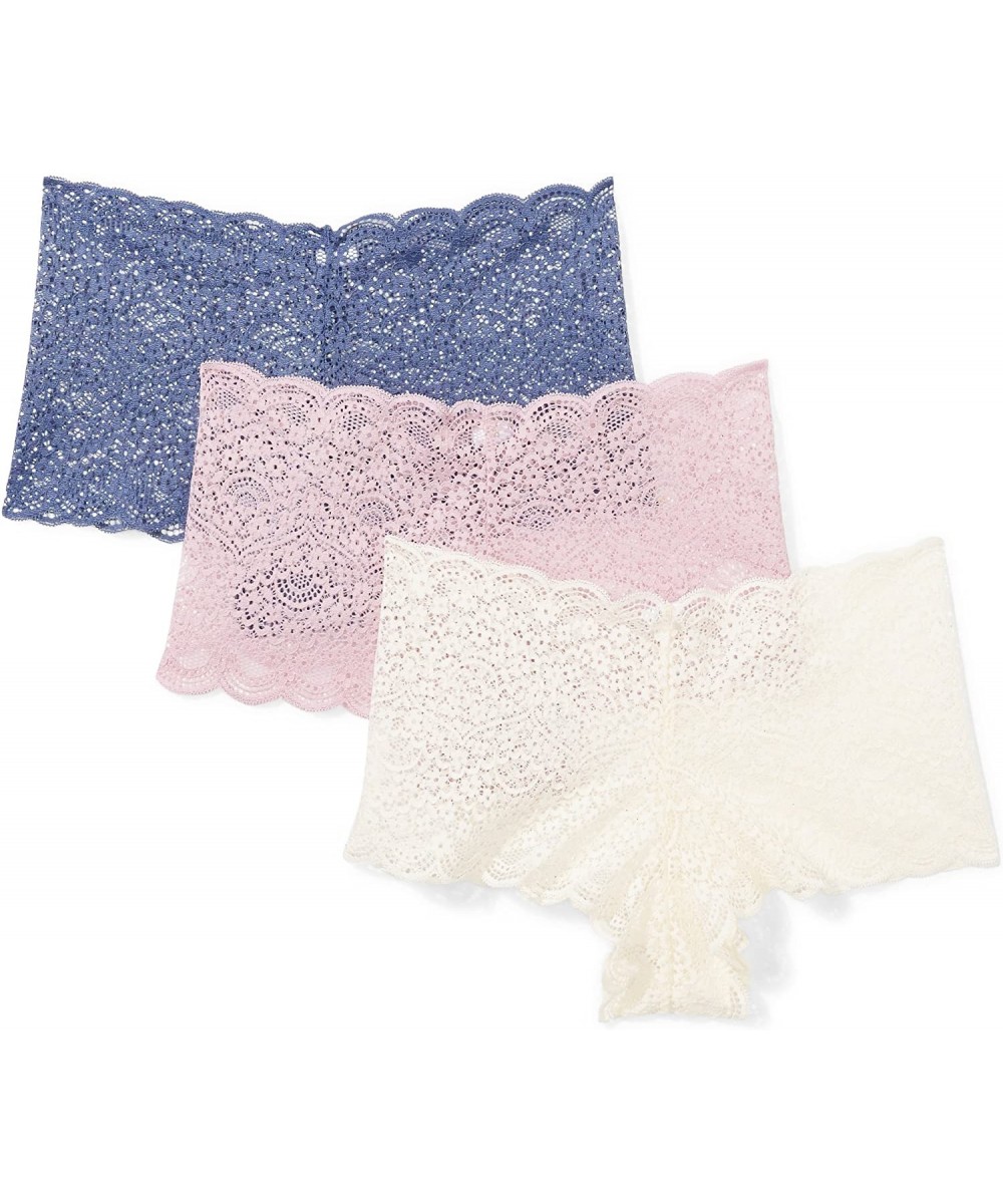 Panties Women's Galloon Lace Cheeky Underwear- 3 Pack - Blue Indigo/Antique White/Dawn Pink - CS188HXLQMM