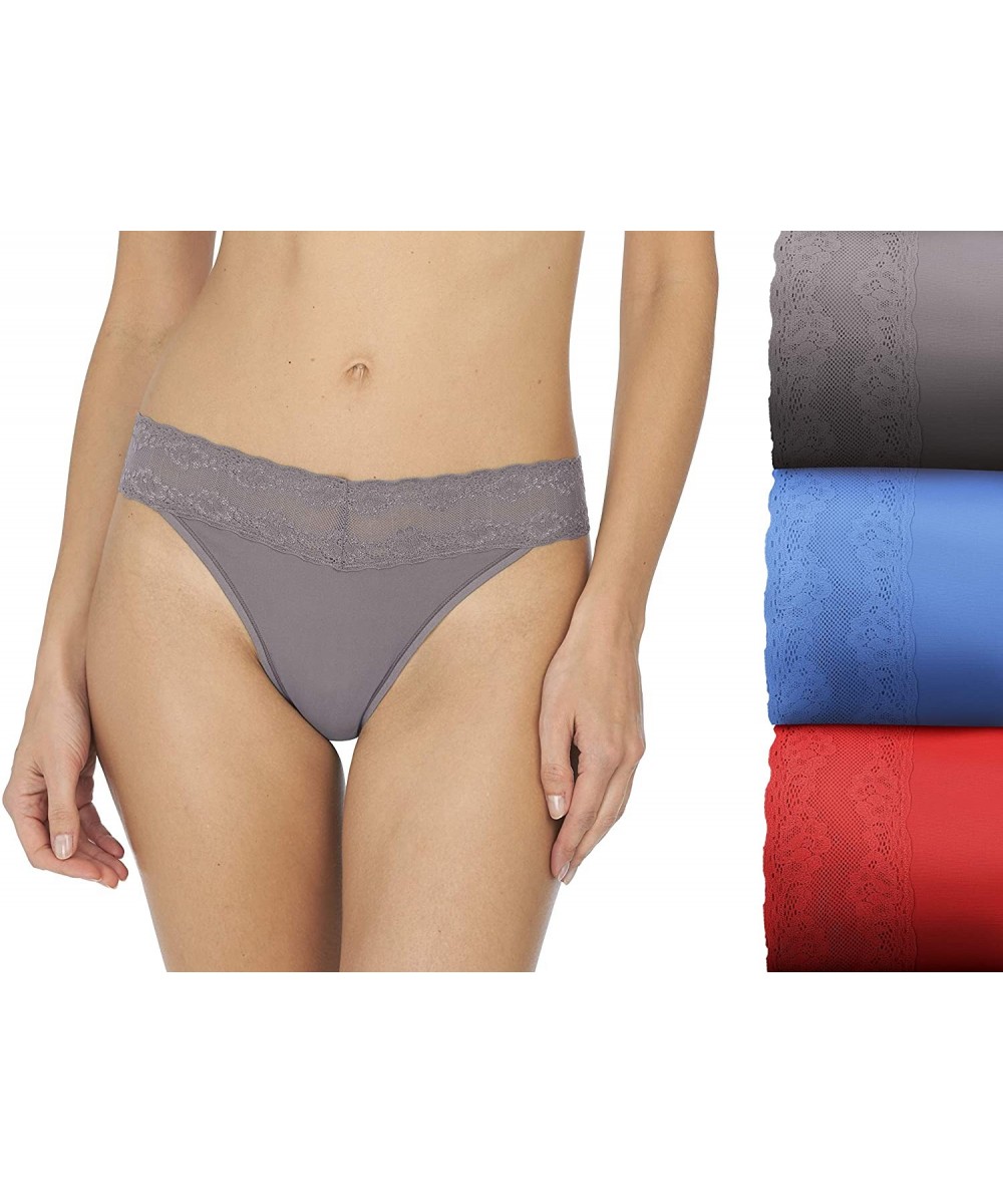 Panties Women's Bliss Perfection Thong 3 Pack - Gunmetal/Royal Blue/Hot Tamale (3 Pack) - CJ19E8HUA7K