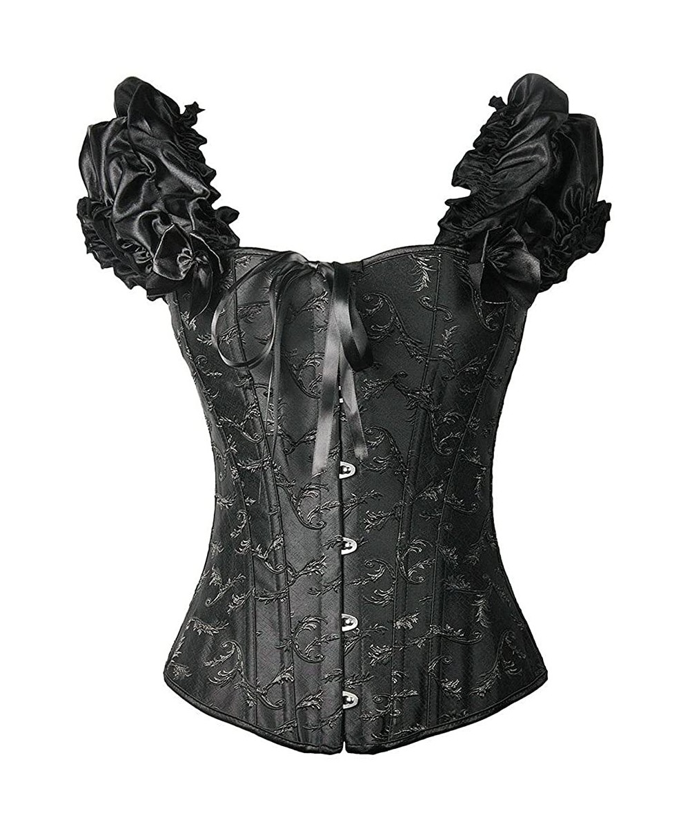 Bustiers & Corsets Women's Brocade Elegant Sexy Gothic Bustier Push Up Overbust Corsets - Black - C4185YUI30N