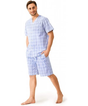 Sleep Sets Mens Lightweight Button Down Pajama Set-Woven Sleepwear Loungewear Nightwear - Light Blue - CQ195A4W5SS