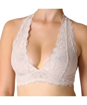 Bras Halter Lace Bralette Unpadded Wireless Sheer Bra Bustier Full Coverage Lingerie - Nude - CV18RA2UCU4