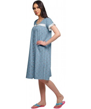 Nightgowns & Sleepshirts Nightwear for Women Printed Cotton Nightdress Knee Length Sleepwear - Steel Blue2 - C518Z92EY95