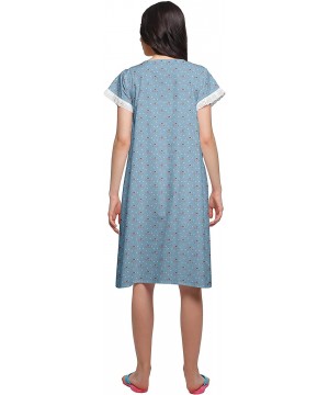 Nightgowns & Sleepshirts Nightwear for Women Printed Cotton Nightdress Knee Length Sleepwear - Steel Blue2 - C518Z92EY95