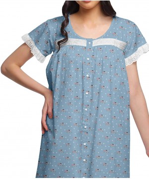 Nightgowns & Sleepshirts Nightwear for Women Printed Cotton Nightdress Knee Length Sleepwear - Steel Blue2 - C518Z92EY95