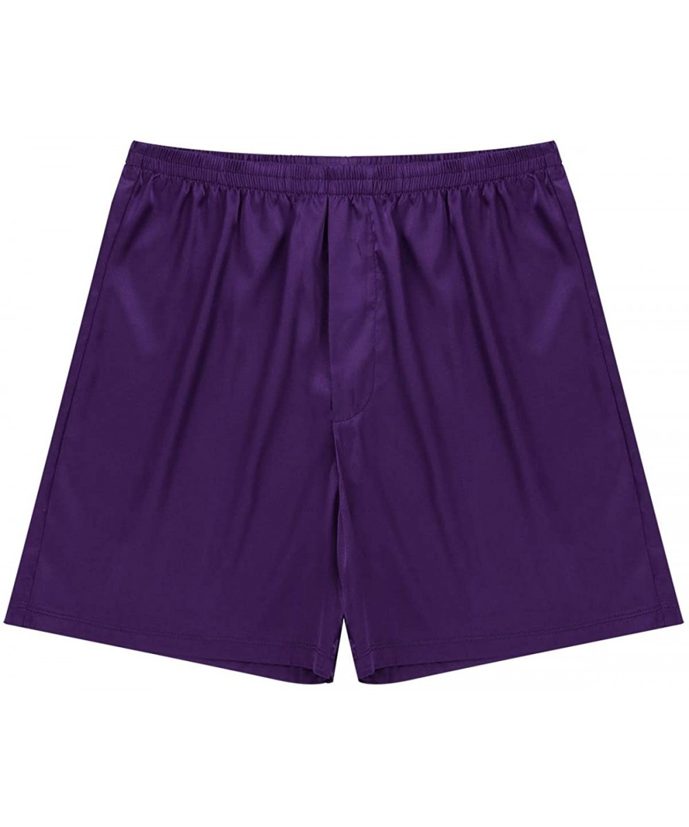 Boxers Mens Satin Boxer Shorts Silk Pajamas Shorts Lounge Underwear Beach Shorts - Purple - CE18TTCXAR9