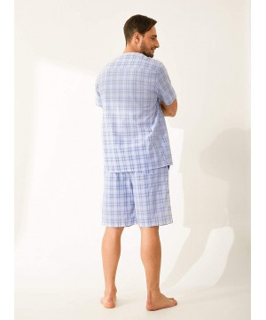 Sleep Sets Mens Lightweight Button Down Pajama Set-Woven Sleepwear Loungewear Nightwear - Light Blue - CQ195A4W5SS