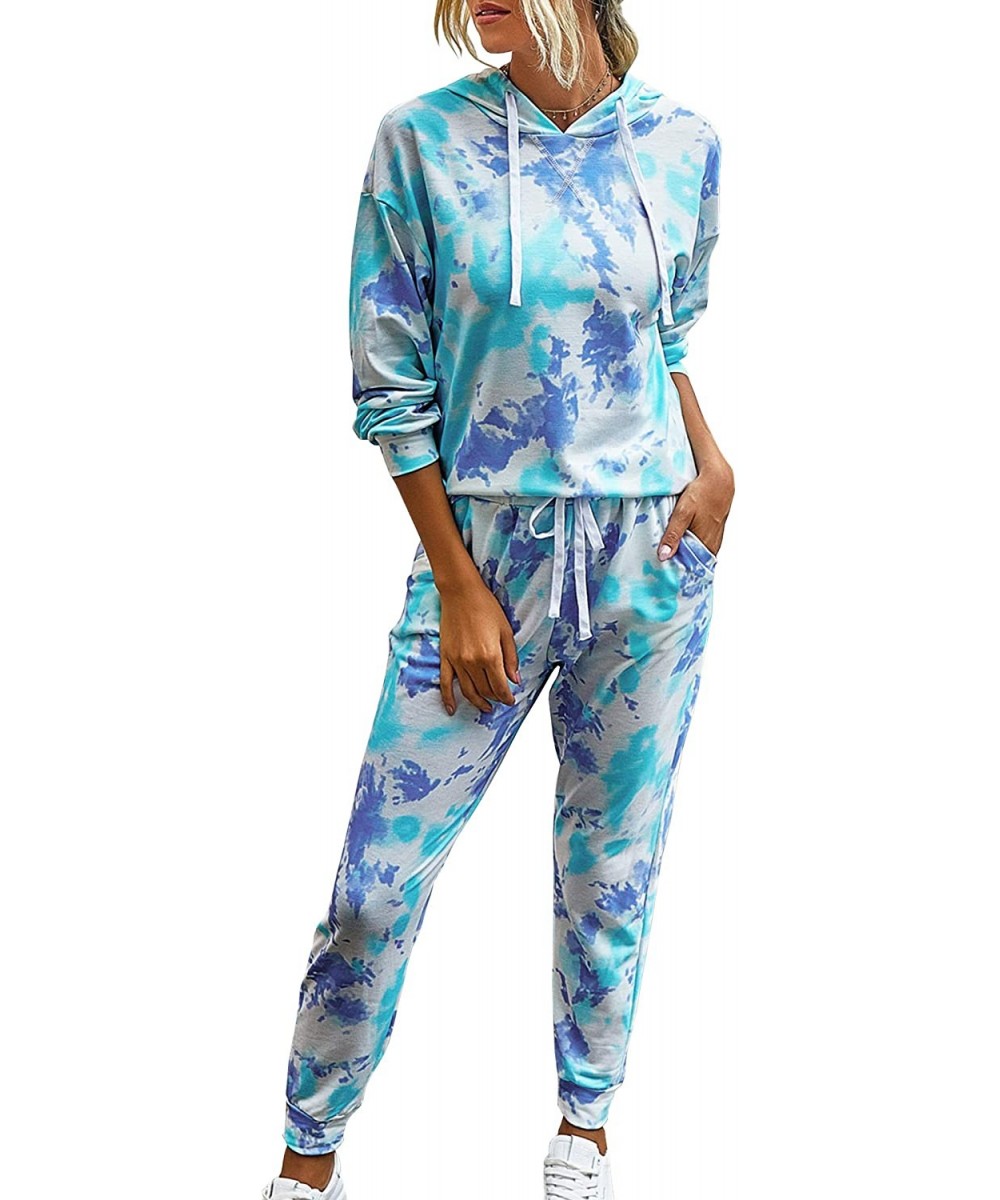 Sets Womens Tie Dye Pajamas Set Long Sleeves Two Pieces Pullover Tops and Pants PJ Sets Joggers Sleepwear Loungewear 60blue -...