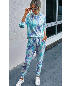 Sets Womens Tie Dye Pajamas Set Long Sleeves Two Pieces Pullover Tops and Pants PJ Sets Joggers Sleepwear Loungewear 60blue -...