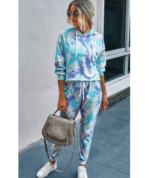 Sets Womens Tie Dye Pajamas Set Long Sleeves Two Pieces Pullover Tops and Pants PJ Sets Joggers Sleepwear Loungewear 60blue -...