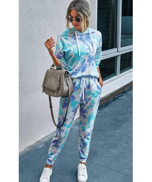 Sets Womens Tie Dye Pajamas Set Long Sleeves Two Pieces Pullover Tops and Pants PJ Sets Joggers Sleepwear Loungewear 60blue -...