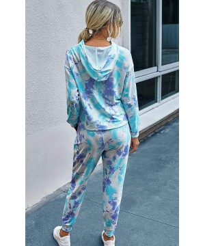 Sets Womens Tie Dye Pajamas Set Long Sleeves Two Pieces Pullover Tops and Pants PJ Sets Joggers Sleepwear Loungewear 60blue -...