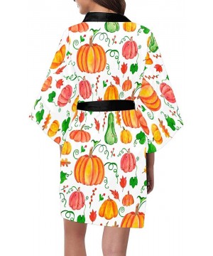 Robes Custom Thanksgiving Pumpkin Women Kimono Robes Beach Cover Up for Parties Wedding (XS-2XL) - Multi 1 - CK194ADLYGT