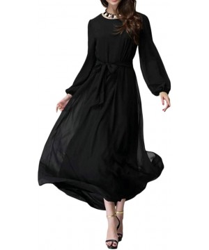 Robes Loose Long Sleeve Muslim A-Line Arabic Solid Caftan Arab Robe Grown Dress - Black - CW18T3QZ2AX