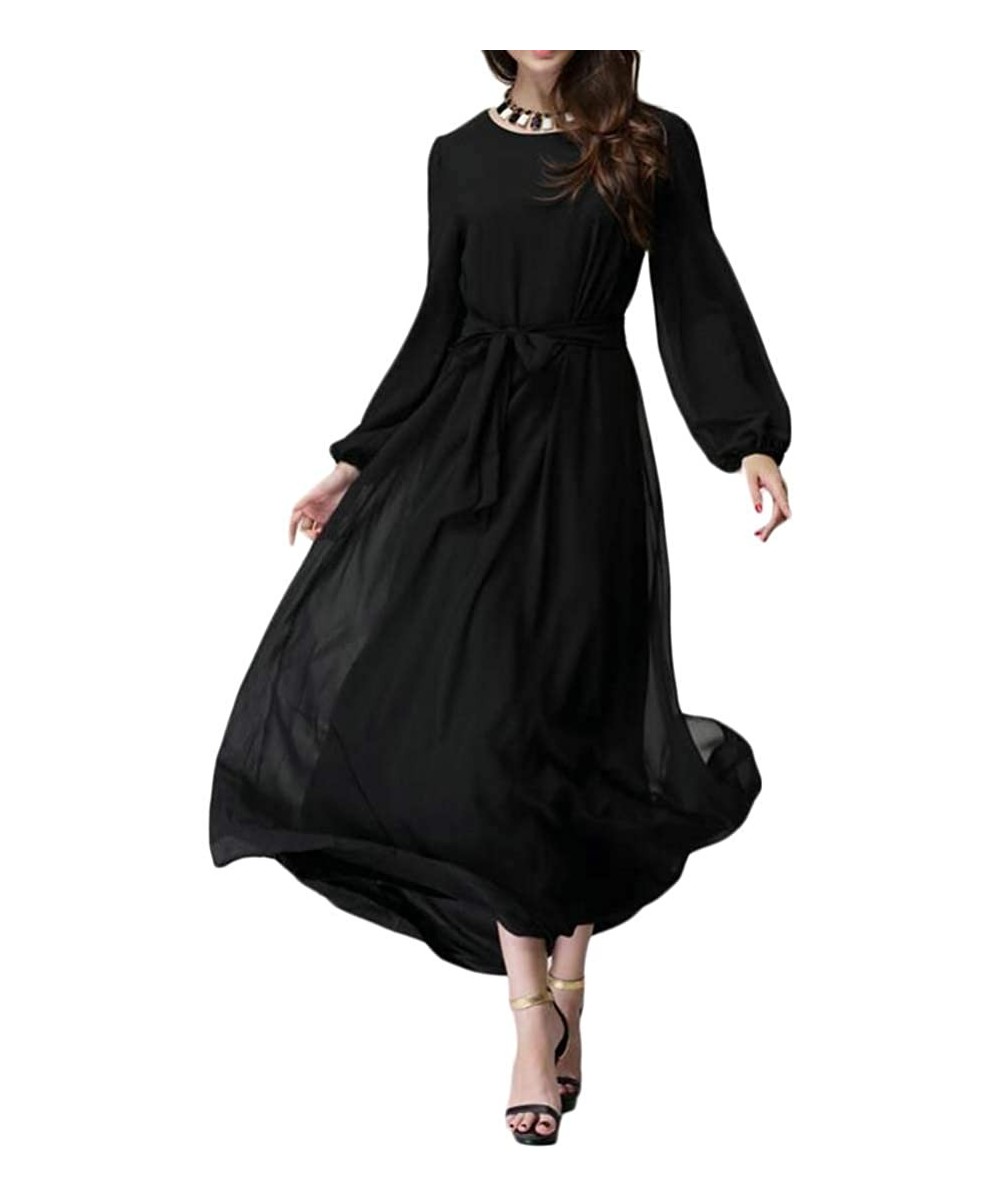 Robes Loose Long Sleeve Muslim A-Line Arabic Solid Caftan Arab Robe Grown Dress - Black - CW18T3QZ2AX