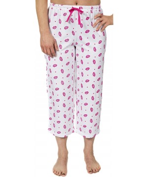 Bottoms Women's Cotton Knit Pajama Lounge Capri Pants Smooch Kiss Lips - CJ116Y328YF