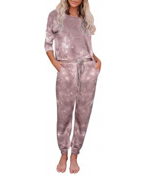 Sets Moonetto Women's Tie Dye Printed Long Sleeves Pajamas Sleepwear Jumpsuit - Red - C719DTNS408