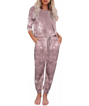 Sets Moonetto Women's Tie Dye Printed Long Sleeves Pajamas Sleepwear Jumpsuit - Red - C719DTNS408