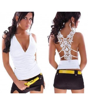 Camisoles & Tanks V-Neck Sexy lace Cutout Camisole-White-L - White - C919E7OTXWS