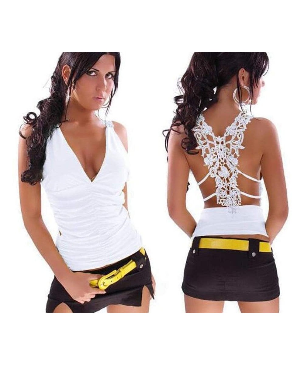 Camisoles & Tanks V-Neck Sexy lace Cutout Camisole-White-L - White - C919E7OTXWS