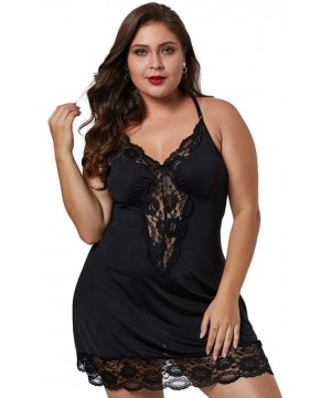 Nightgowns & Sleepshirts Oversized Loose Nightdress Deep V Lace Sling Nightdress-Pink_XXL - Pink - C3190L83O82