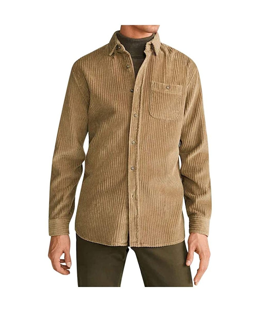 Shapewear Men Jackets Rugged Jacket Long Sleeve Thick Corduroy Canvas Shirt Button Down Jackets - Khaki - C1193U2CIYK