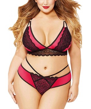 Robes Women Plus Size Muslin Lace Mesh Babydoll Sexy Lingerie Set Underwear - Hot Pink - CC18O9QAW5R