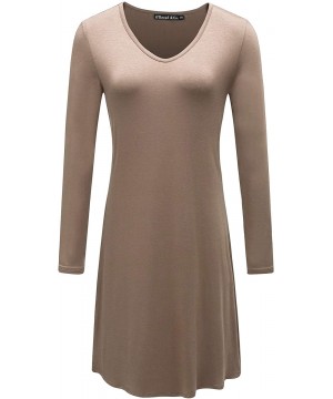 Nightgowns & Sleepshirts Women's Nightgown Comfy Sleepwear Knit Nightdress Long Sleeve Nightshirt - Coffee - C918HYUCW44