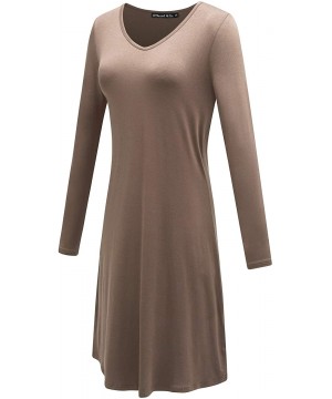 Nightgowns & Sleepshirts Women's Nightgown Comfy Sleepwear Knit Nightdress Long Sleeve Nightshirt - Coffee - C918HYUCW44