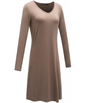 Nightgowns & Sleepshirts Women's Nightgown Comfy Sleepwear Knit Nightdress Long Sleeve Nightshirt - Coffee - C918HYUCW44