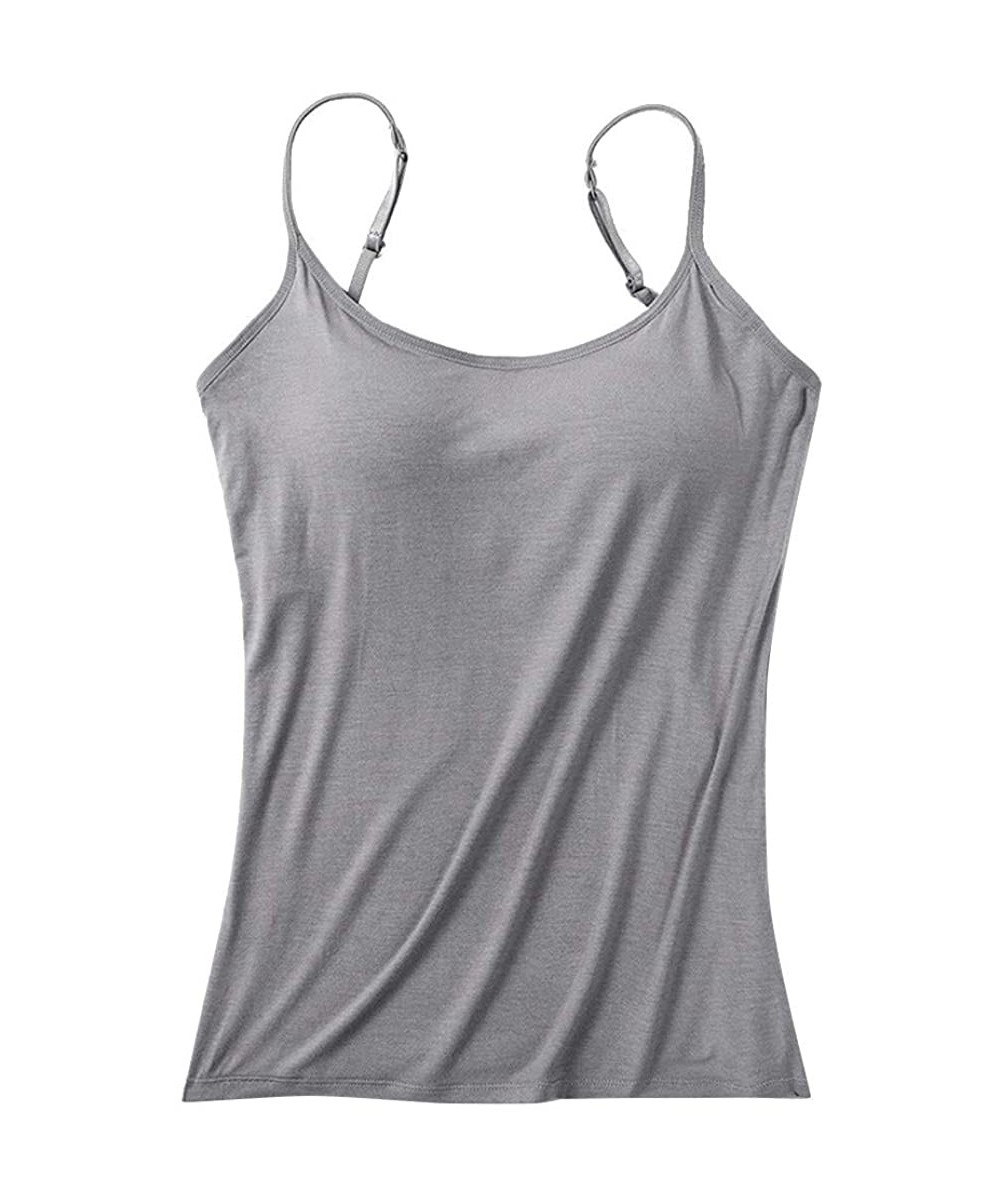 Camisoles & Tanks Women's Camisole Tops with Built in Bra Neck Vest Padded Slim Fit Tank Tops - Gray - CS19D8QU880