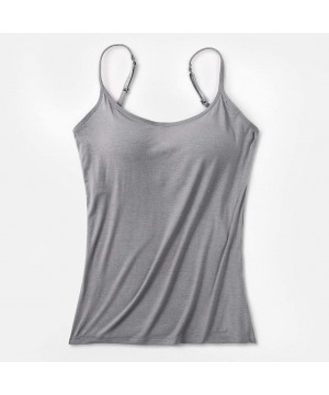 Camisoles & Tanks Women's Camisole Tops with Built in Bra Neck Vest Padded Slim Fit Tank Tops - Gray - CS19D8QU880