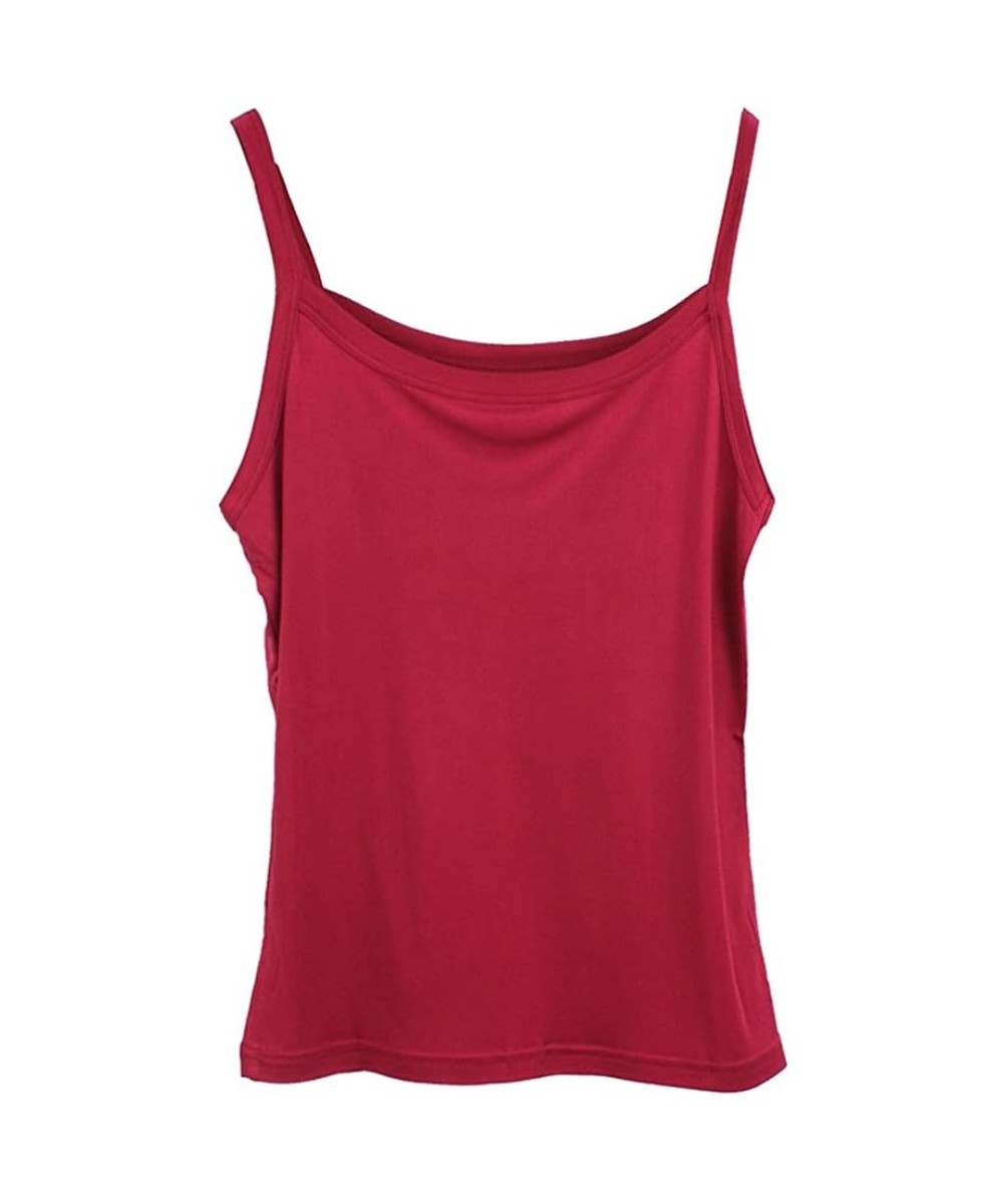 Camisoles & Tanks Women's Basic Solid 100% Silk Camisole Cami Tank Top - Warm Red - CZ1226CHS6F