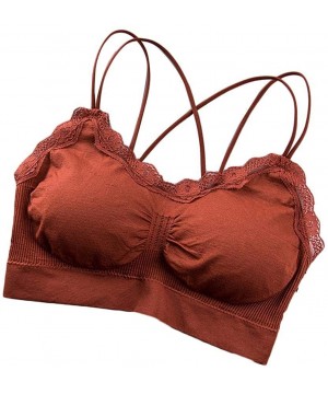 Bras Women Lace Trim Push-up Sporting Bra Full Cup Wire Free Removable Pad Sports Bras - Dark Red - CC199L4R0OM