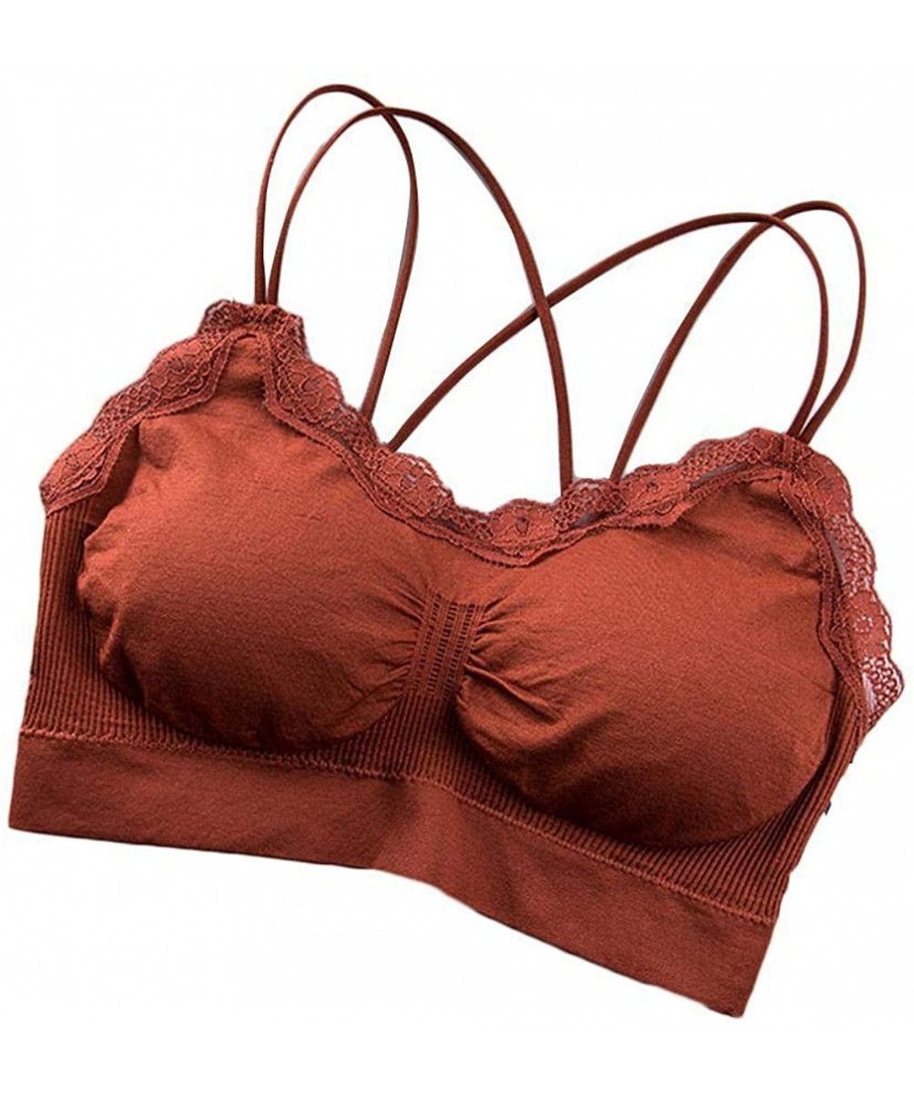 Bras Women Lace Trim Push-up Sporting Bra Full Cup Wire Free Removable Pad Sports Bras - Dark Red - CC199L4R0OM