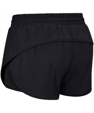 Bottoms Womens Run Elastic Waist Workout Drawstring Non See Through Double Layer with Inner Pocket Sport Yoga Shorts Black2 -...