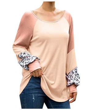 Baby Dolls & Chemises Women Leopard Print Long Puff Sleeve Splicing Striped Tops Patchwork Pullovers - B-khaki - CZ192S59AO5