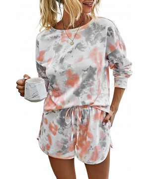 Sets Womens Tie Dye Loungewear Sets Long Sleeve Tops Pajamas Sets Sleepwear Night Shirt - 5003 Orangegray - CJ19CYL0CUG