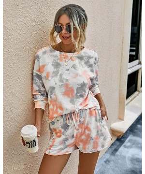 Sets Womens Tie Dye Loungewear Sets Long Sleeve Tops Pajamas Sets Sleepwear Night Shirt - 5003 Orangegray - CJ19CYL0CUG