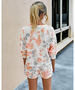 Sets Womens Tie Dye Loungewear Sets Long Sleeve Tops Pajamas Sets Sleepwear Night Shirt - 5003 Orangegray - CJ19CYL0CUG