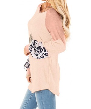 Baby Dolls & Chemises Women Leopard Print Long Puff Sleeve Splicing Striped Tops Patchwork Pullovers - B-khaki - CZ192S59AO5