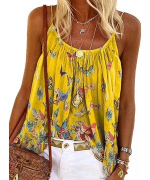 Camisoles & Tanks Women's Casual Strap Butterfly Print Shift Vest Camisole Tank Tops - Yellow - CE19D85ES57