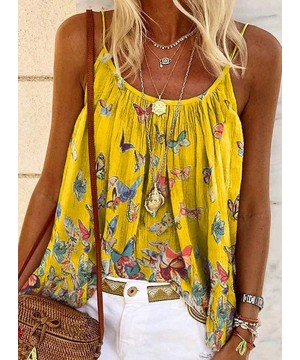 Camisoles & Tanks Women's Casual Strap Butterfly Print Shift Vest Camisole Tank Tops - Yellow - CE19D85ES57