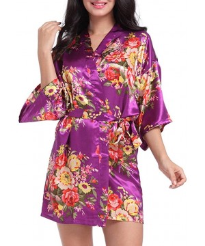 Robes Bridal Nightgowns-Women's Short Kimono Robe Dressing Gown Silky Bridesmaid Robes Bathrobe - Purple - CM19C2STHGW