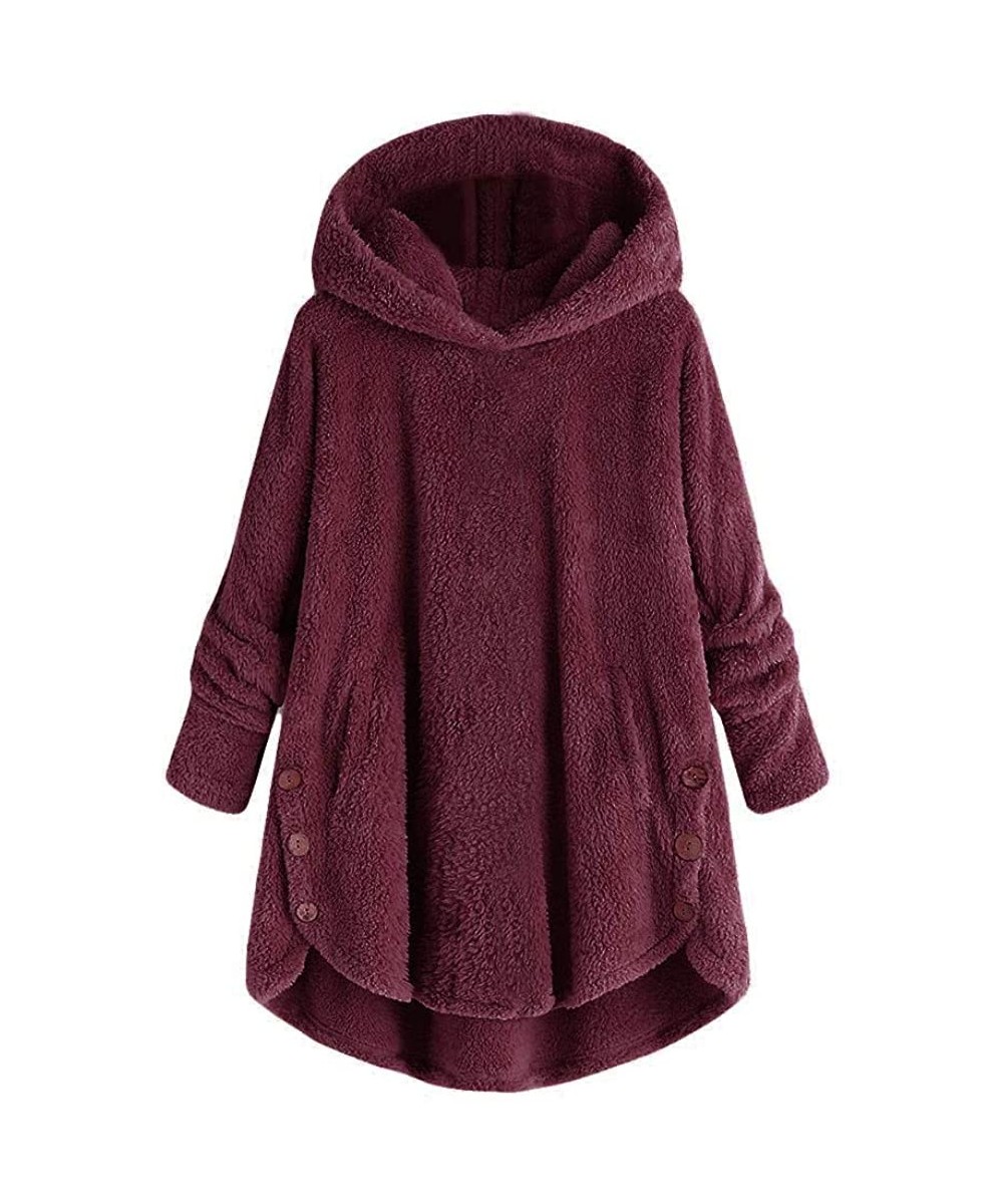 Thermal Underwear Women Plus Size Button Plush Tops Hooded Wool Pure Color Pullover Sweater BlouseSequins Plaid T Shirt Blous...