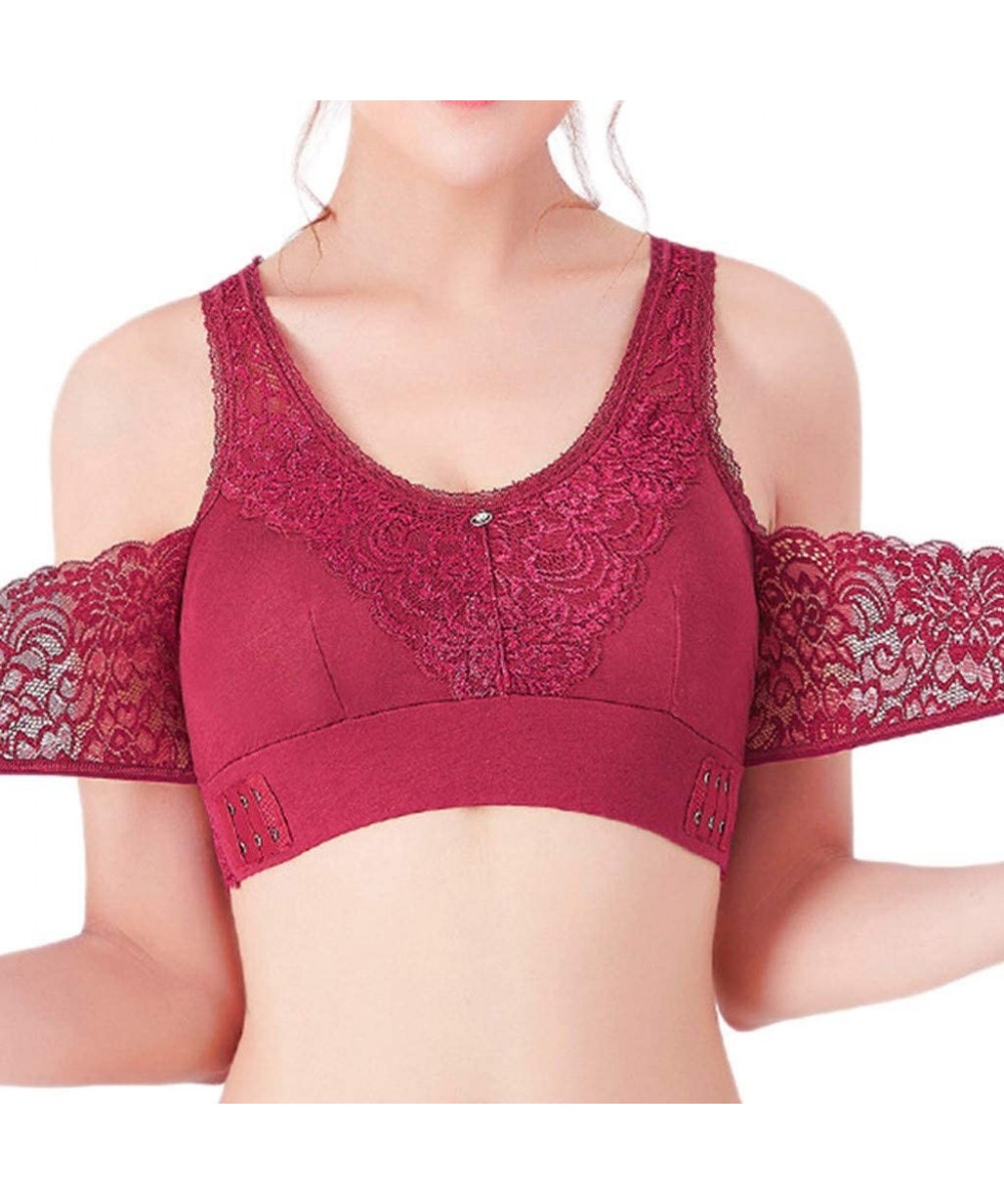 Bras Front Cross Breathable Silk Bra Solid Color Curved Gathered Bra - Red - CG193N030X0