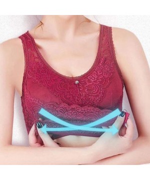 Bras Front Cross Breathable Silk Bra Solid Color Curved Gathered Bra - Red - CG193N030X0