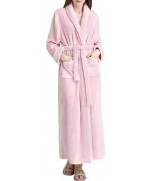 Robes Soft Flannel Solid Color Thicken Lapel Long Bath Robe Home Gown Sleepwear for Women - Light Pink - C7196ER03OR