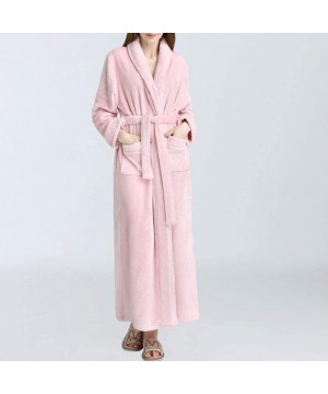 Robes Soft Flannel Solid Color Thicken Lapel Long Bath Robe Home Gown Sleepwear for Women - Light Pink - C7196ER03OR