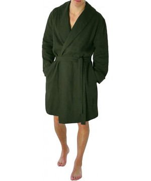 Robes Men's Casual Pure Color Cotton Linen Long Bathrobe Home Nightgown Pajamas Robe - Green - CG19C9W6SCD