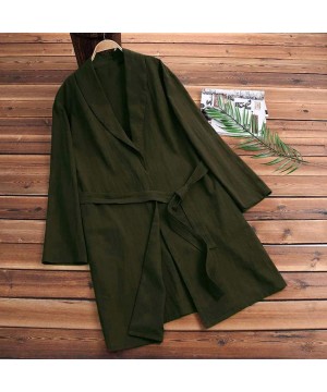 Robes Men's Casual Pure Color Cotton Linen Long Bathrobe Home Nightgown Pajamas Robe - Green - CG19C9W6SCD